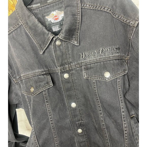 Men’s Harley Davidson Black Jean Jacket Size L - Picture 3 of 10